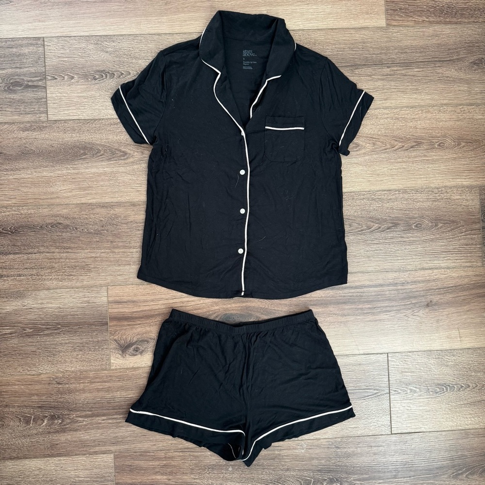 Stars Above Lounge Pajama Set with White Piping, Short Sleeve & Shorts